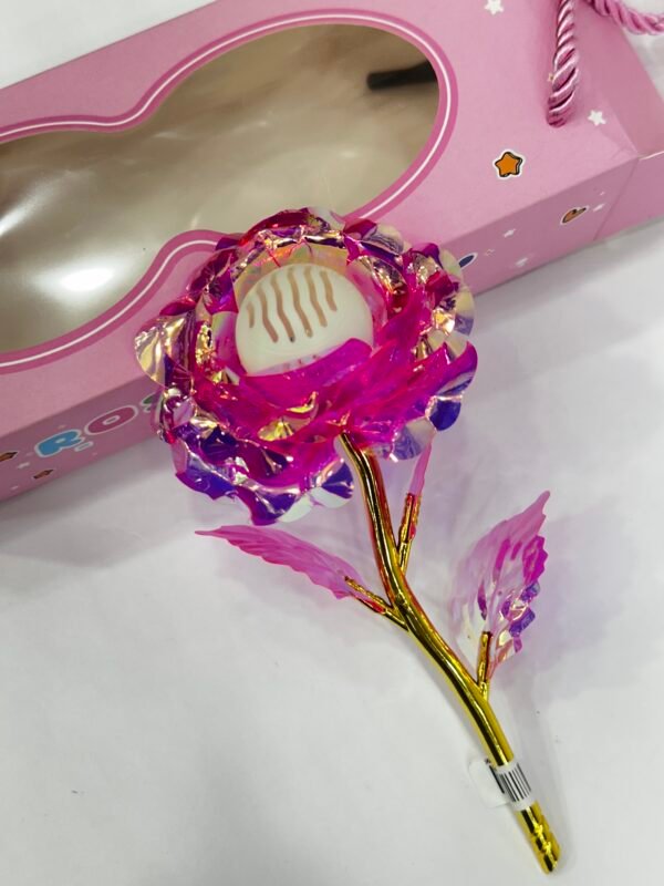 Pink Rose with Golden Stem and Lights
