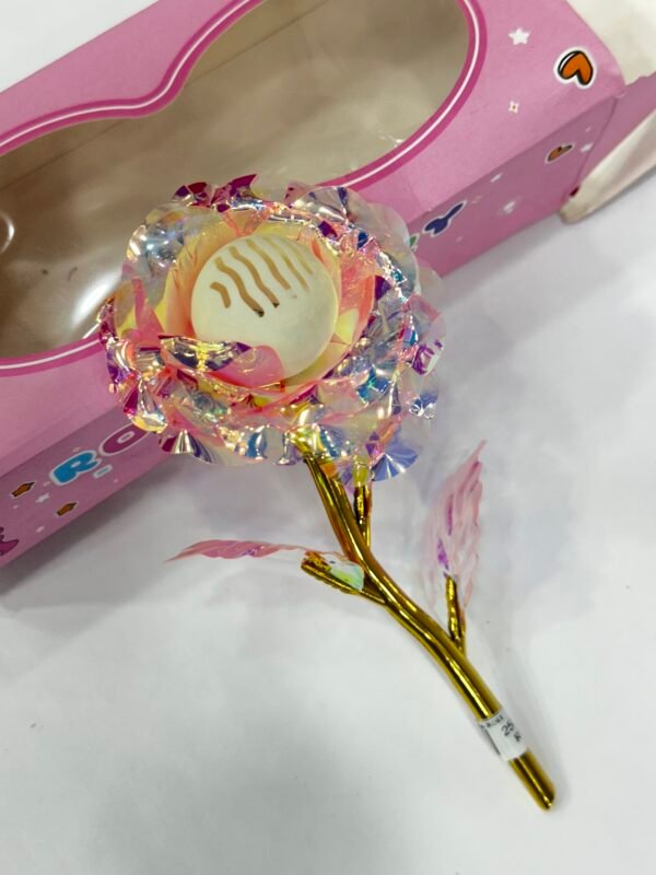 Shining Rose with Golden Stem and Lights – A Radiant Gift of Love
