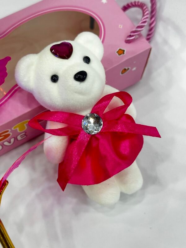 Pink Rose with Lights & White Teddy - Image 3