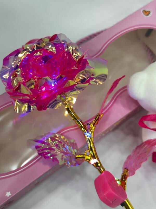 Pink Rose with Lights & White Teddy - Image 2